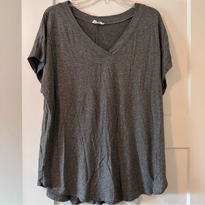 LOFT Charcoal V-Neck Short Sleeve Tee